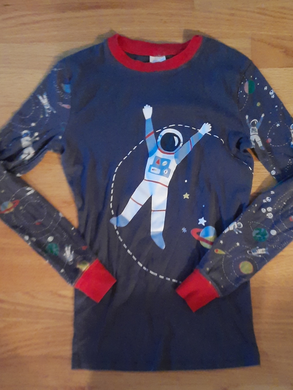 14Y Boden Navy Long-Sleeve Space Astronaut Pj Top with Red Trim Pajama Shirt 14